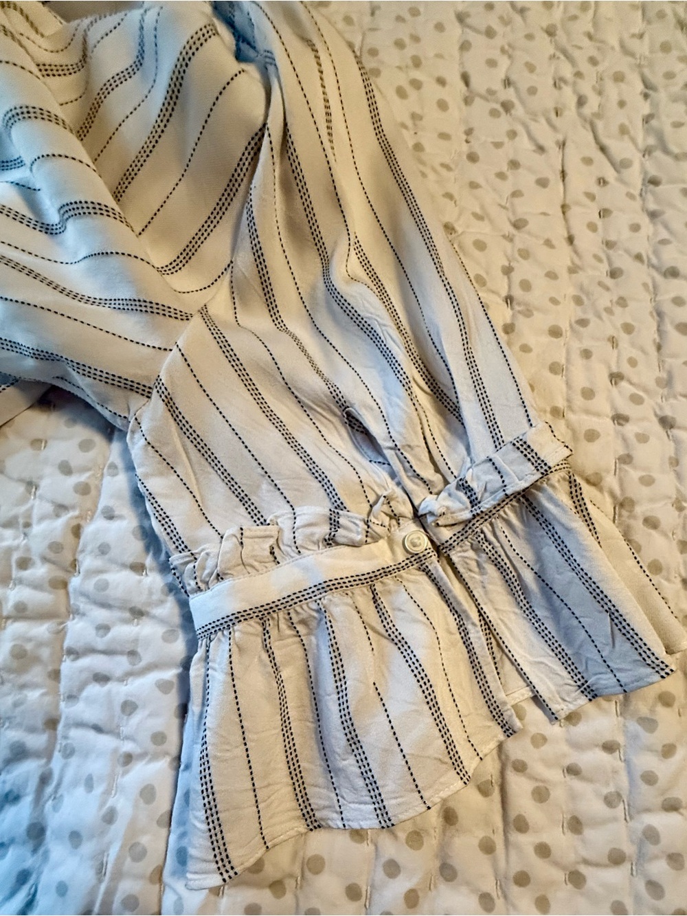 LOFT White Striped Split Neck Shirt - Picture 4 of 8